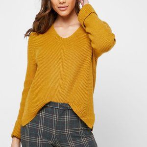 Mango Yellow/ Mustard V-Neck Chunky Sweater